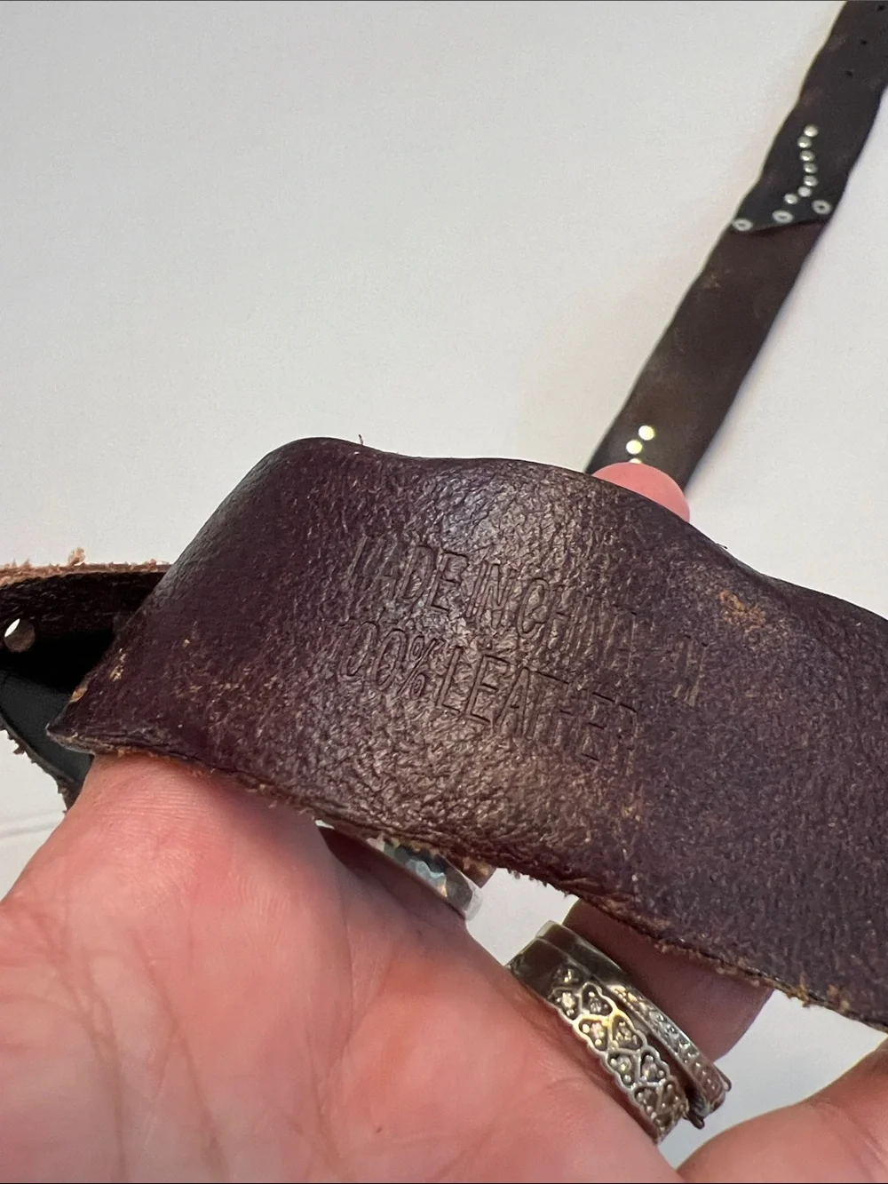 VINTAGE BROWN LEATHER RHINESTONE & LEATHER WESTERN BELT